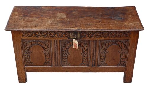 fig 1. Georgian 18th Century carved oak coffer