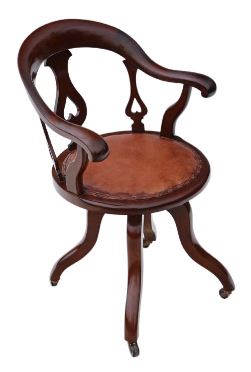 fig 1. Victorian mahogany and leather swivel desk chair