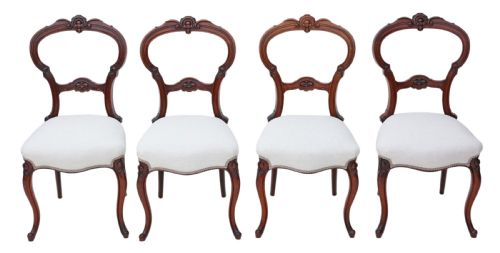 Set of 4 Victorian C1880 Walnut Balloon Back Dining Chairs
