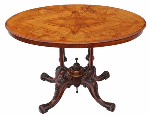 Victorian Inlaid Figured Walnut Oval Supper Table