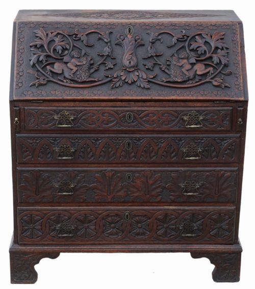 Georgian C1800 Carved Oak Bureau