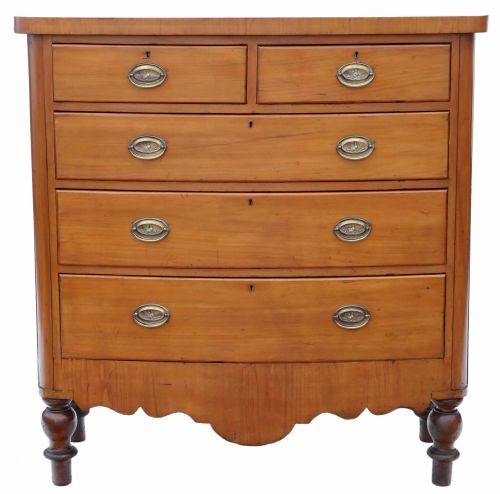 Victorian Satin Walnut Bow Front Chest of Drawers