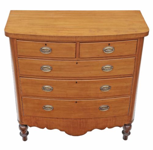 fig 1. Victorian satin walnut bow front chest of drawers