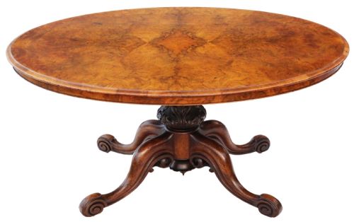 Victorian Burr Walnut Oval Loo Breakfast Tilt Top Table