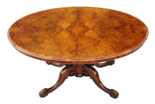 fig 1. Victorian burr walnut oval loo breakfast tilt top table