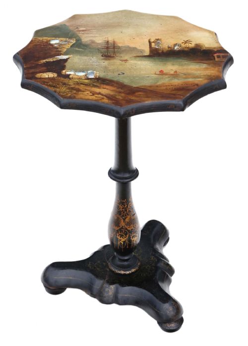Victorian Hand Decorated Papier Mache Tilt Top Tea Table