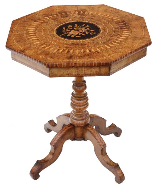 Victorian Satinwood Walnut Marquetry Tilt Top Tea Table