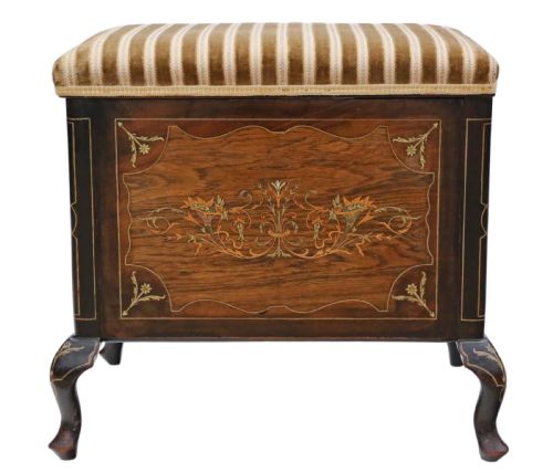 Victorian Inlaid Marquetry Mahogany Piano Stool