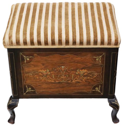 fig 1. Victorian inlaid marquetry mahogany piano stool 