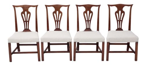 Set of 4 Georgian Mahogany Chippendale Style Dining Chairs