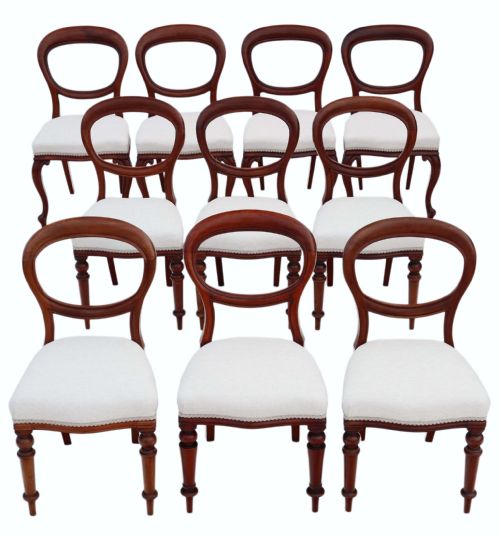 Set of 10 Victorian Mahogany Balloon Back Dining Chairs
