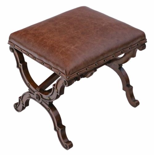 fig 1. Victorian walnut leather x-frame stool
