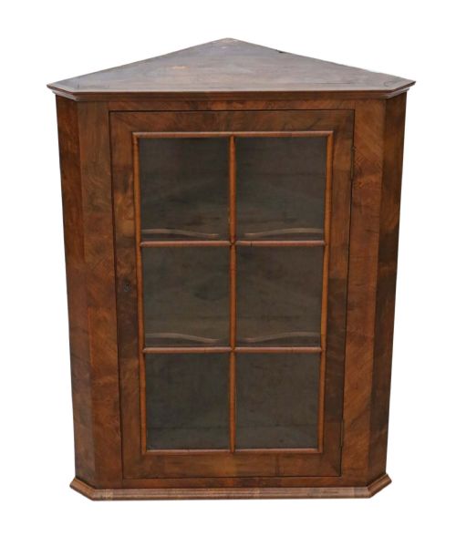 fig 1. Georgian walnut glazed corner cupboard