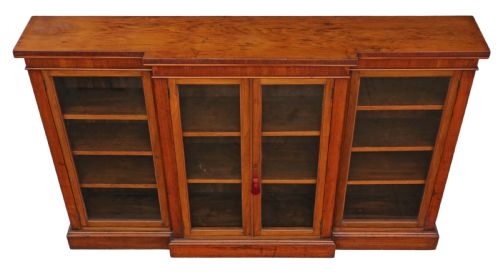 fig 1. Victorian C1890 red walnut breakfront glazed bookcase