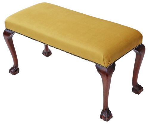 Carved Mahogany Upholstered Stool