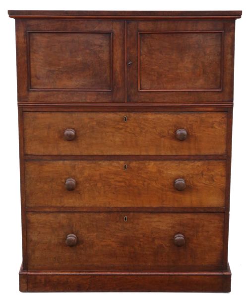 Victorian Figured Walnut Cupboard on Chest Housekeeper's