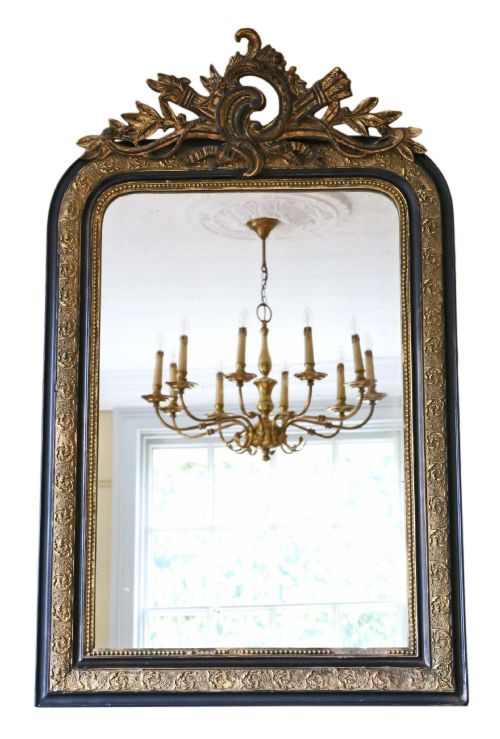French Gilt and Ebonised Overmantle Wall Mirror