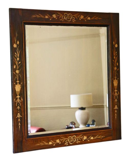 Victorian Inlaid Rosewood Overmantle or Wall Mirror