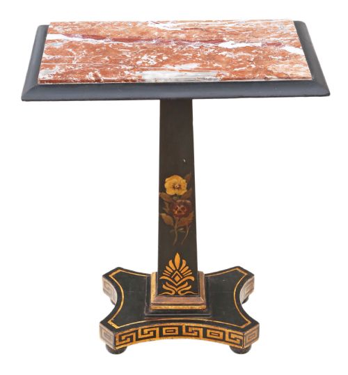 Georgian Ebonised Decorated Side Occasional Table Marble