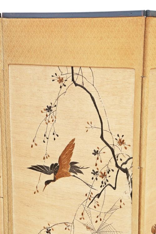 fig 1. Victorian Chinoiserie birds oak framed dressing screen