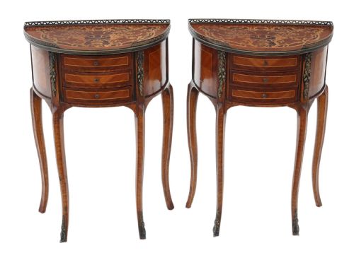 Pair of French Inlaid Marquetry Bedside Tables