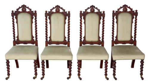 Set of 4 Victorian Mahogany Twist High Back Dining Chairs