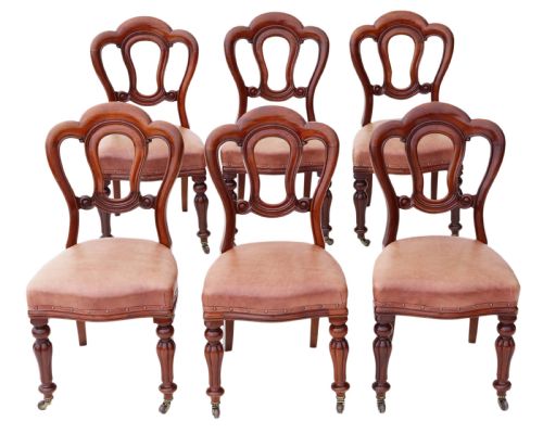 Set of 6 Victorian C1870 Mahogany Leather Dining Chairs
