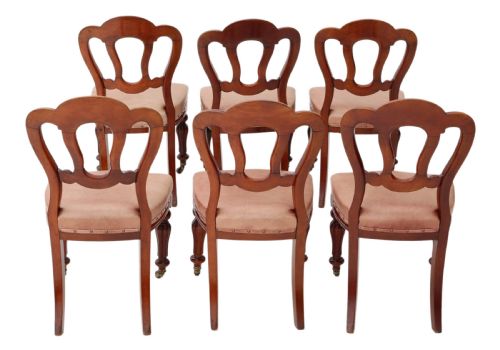 fig 1. Set of 6 Victorian C1870 mahogany leather dining chairs