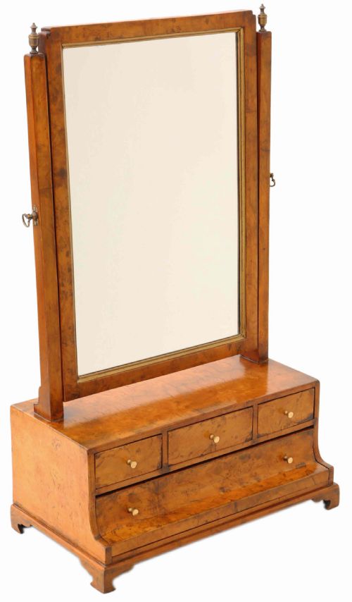 Georgian Burr Walnut / Maple Swing Dressing Table Mirror
