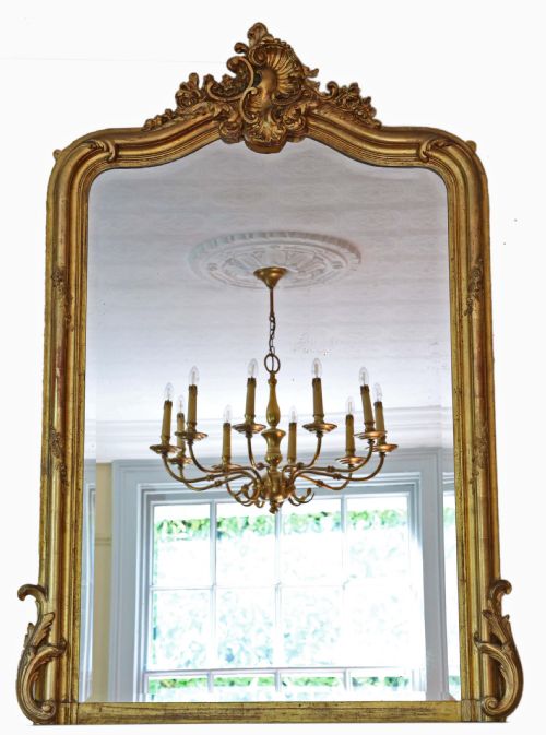 Antique Very Large Fine Quality 19th Century Gilt Overmantle Wall Mirror