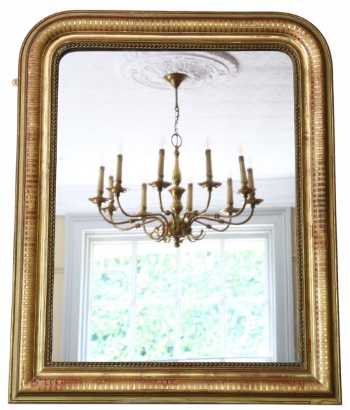 Antique Large Quality 19th Century Gilt Overmantle Wall Mirror