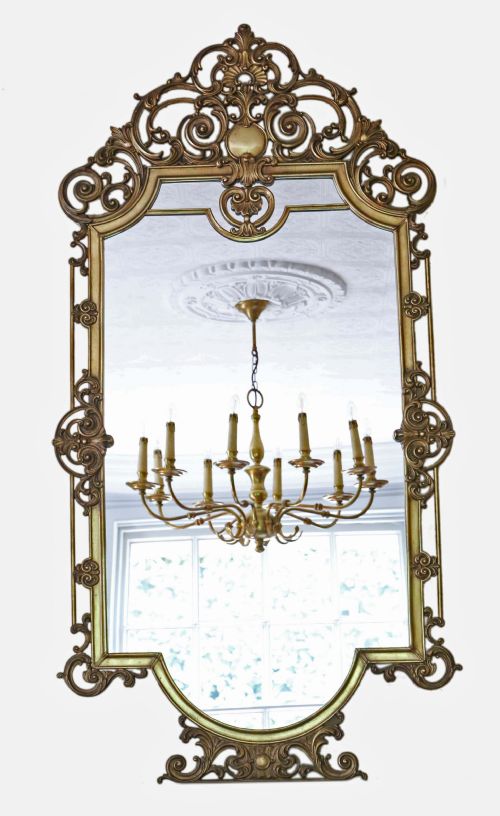 Antique Large Quality Early 20th Century Brass Ormolu Overmantle Wall Mirror