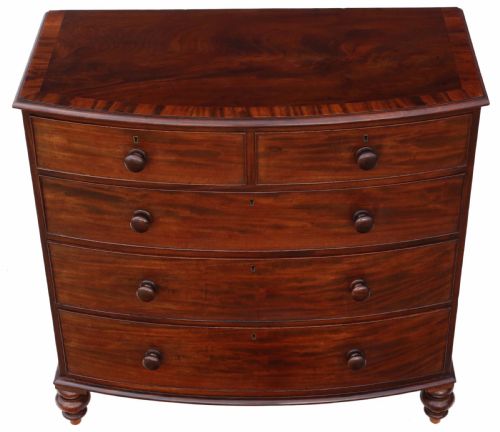 William IV Mahogany Bow Front Crossbanded Chest of Drawers