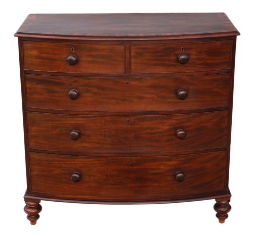 fig 1. William IV mahogany bow front crossbanded chest of drawers