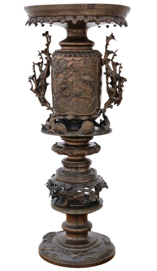 Antique Quality Japanese Tall Decorative Bronze Vase Display Stand Meiji Period