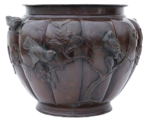 Antique Large Japanese 19th Century Bronze Jardiniere Planter Bowl