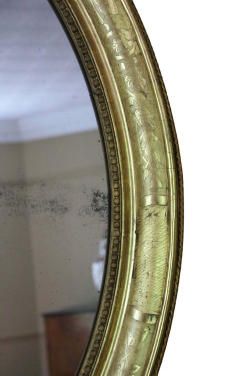fig 2. Antique large fine quality oval 19th Century gilt overmantle wall mirror