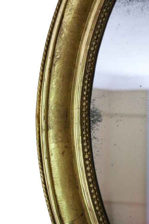 fig 3. Antique large fine quality oval 19th Century gilt overmantle wall mirror