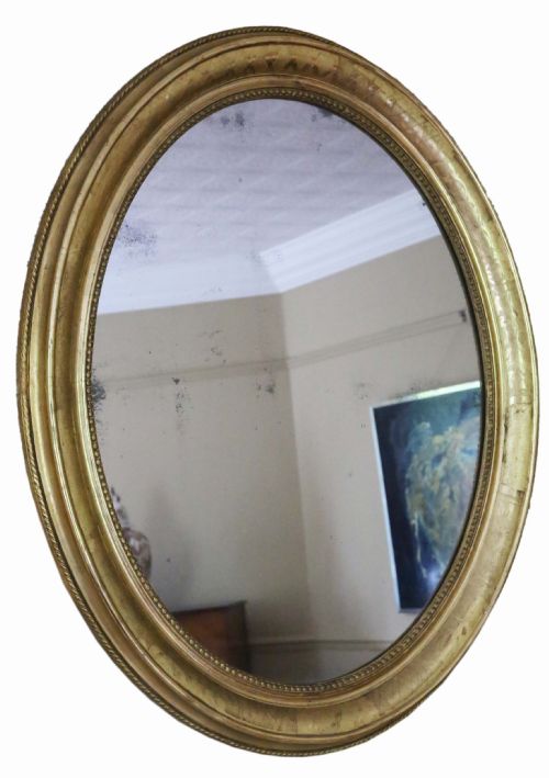 fig 4. Antique large fine quality oval 19th Century gilt overmantle wall mirror