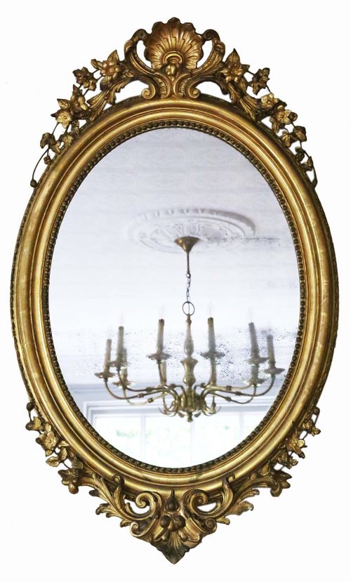 Antique Large Fine Quality Oval Gilt Overmantle Wall Mirror 19th Century