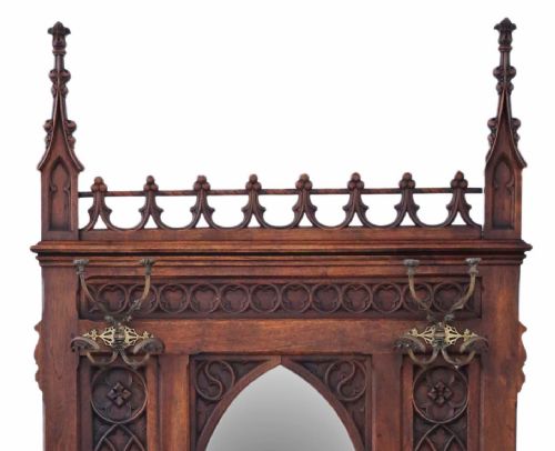fig 1. Antique quality large Gothic oak hall coat stand C1910