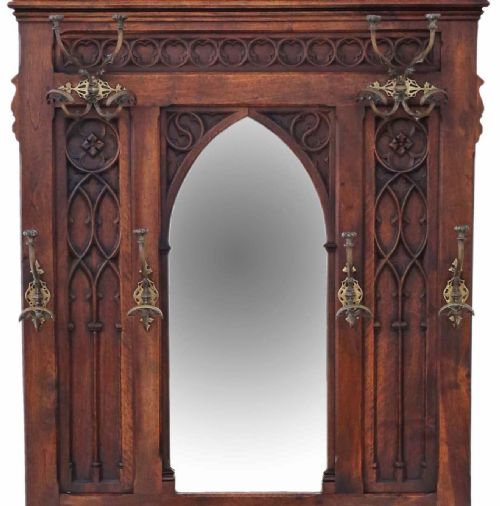 fig 2. Antique quality large Gothic oak hall coat stand C1910