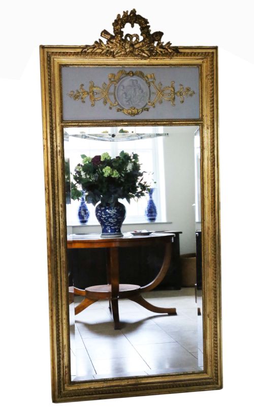 Antique Large Quality 19th Century Gilt Full Height Trumeau Wall Mirror