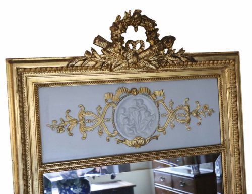fig 1. Antique large quality 19th Century gilt full height trumeau wall mirror
