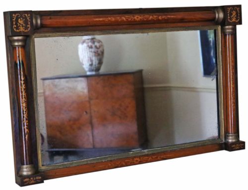 Antique Fine Quality 19th Century Inlaid Rosewood Gilt Overmantle Wall Mirror