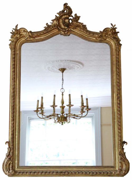 Antique Large Fine Quality Victorian Gilt Overmantle Wall Mirror 19th Century