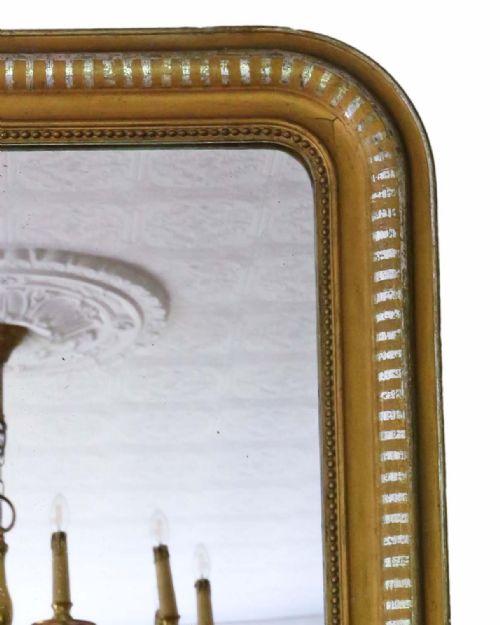fig 1. Antique large 19th Century silver gilt and gold finish overmantle wall mirror