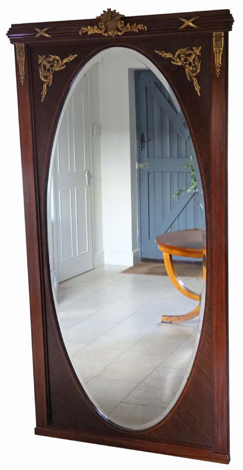 Antique Very Large Quality Inlaid Mahogany Full Height Wall Mirror C1910-1920