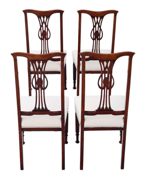 fig 1. Antique set of 4 Victorian C1900 Art Nouveau inlaid mahogany dining chairs