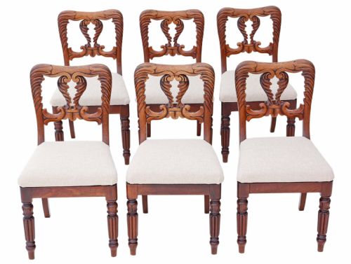 Antique Fine Quality Set of 6 William IV Carved Mahogany Dining Chairs C1830